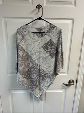 Chico's Gray & Cream Patterned Poncho Sweater